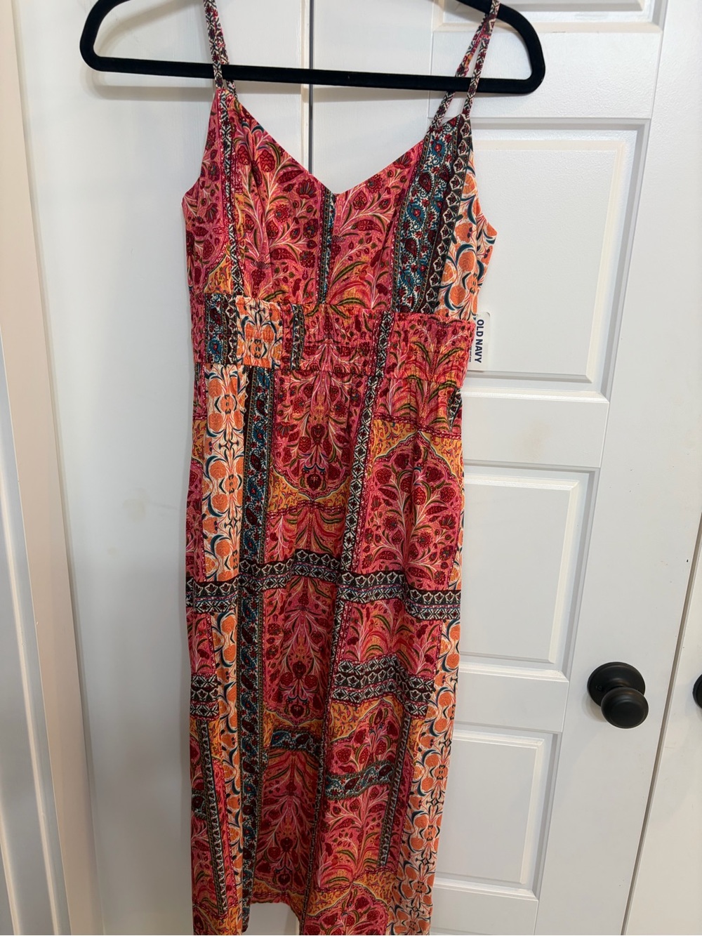 Old Navy Pink & Orange Printed Spaghetti-Strap Maxi Dress